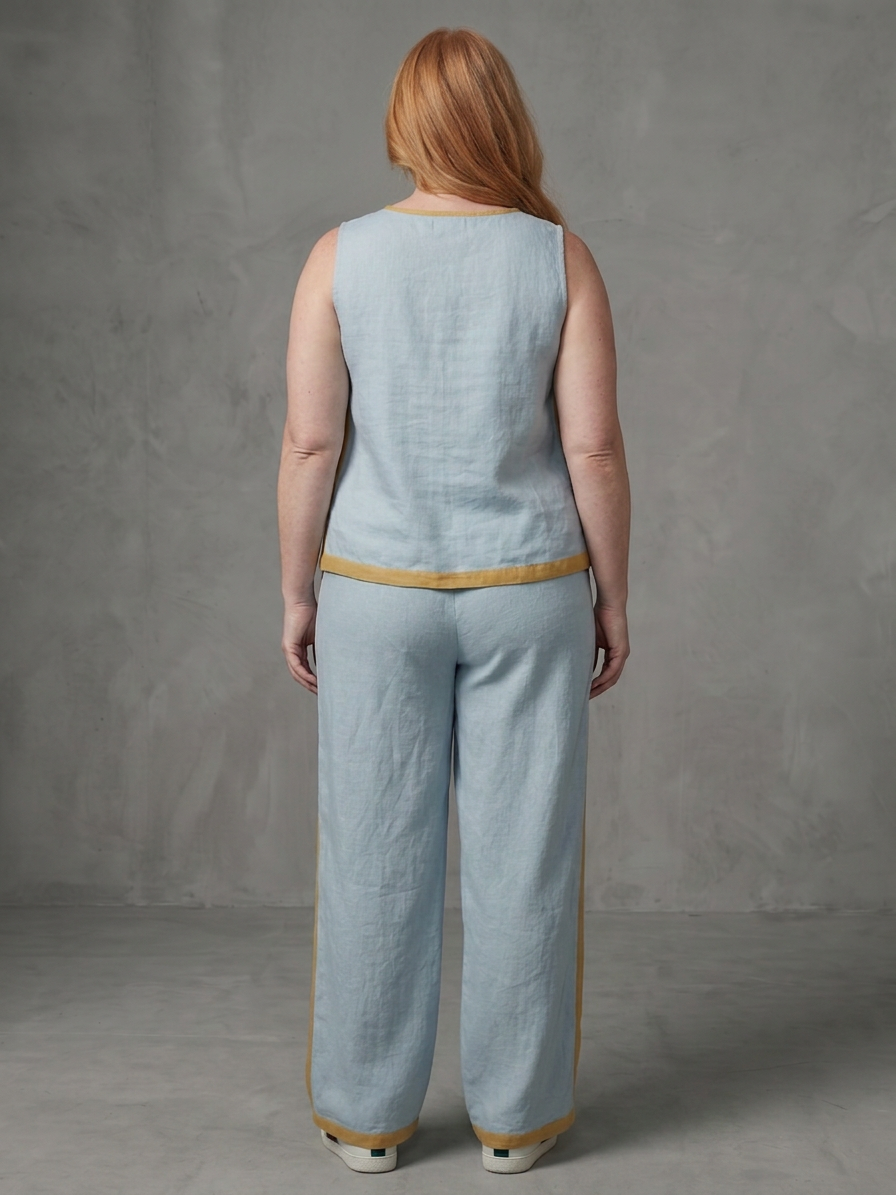 Inara | Ensemble Top Sans Manches et Pantalon Large Contrasté
