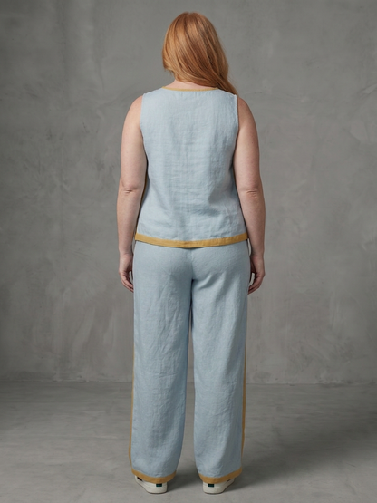 Inara | Ensemble Top Sans Manches et Pantalon Large Contrasté