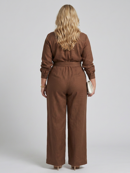 Jovie | Combinaison Jambes Larges Boutonnée à Manches Longues