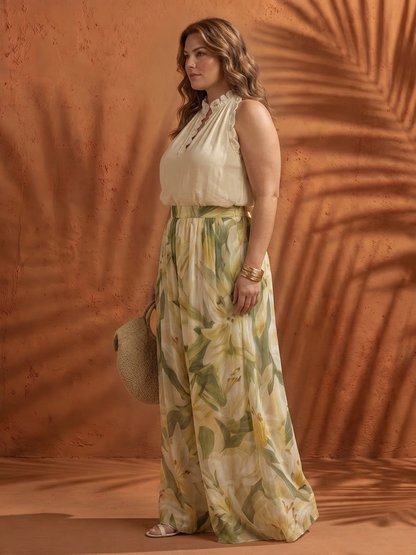 Solange | Ensemble Blouse Halter Fleural et Pantalon Large