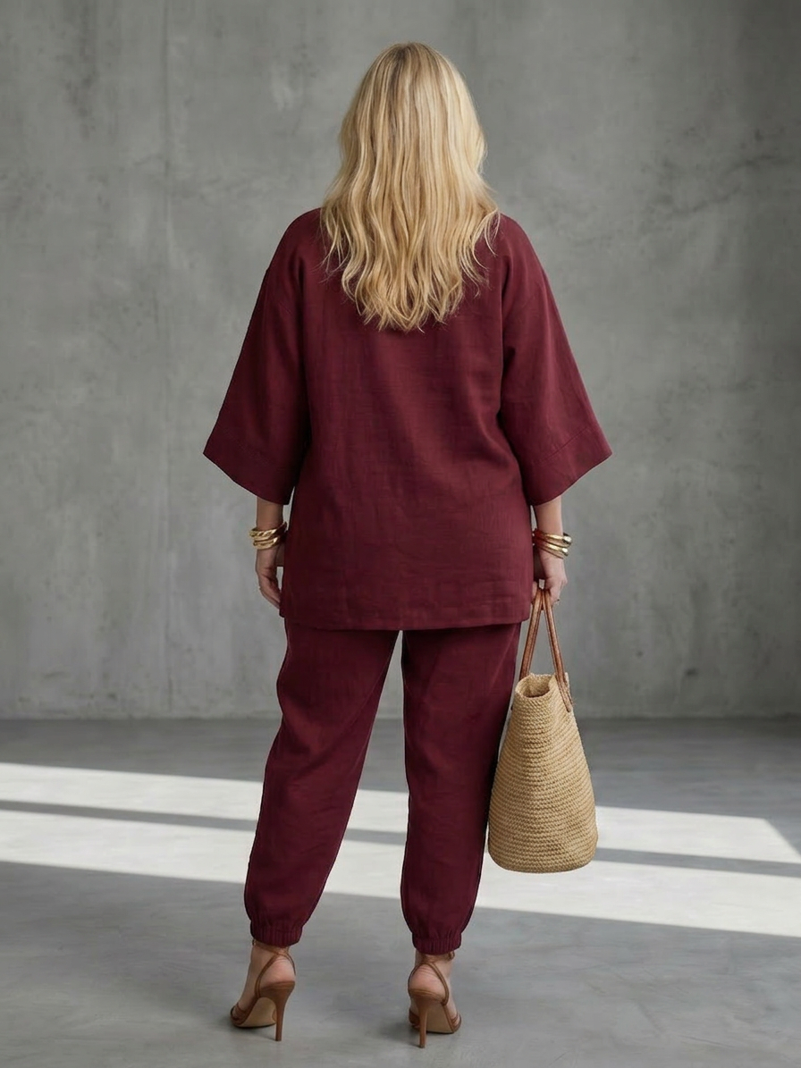 Georgiana | Ensemble Tunique Col V et Pantalon Froncé