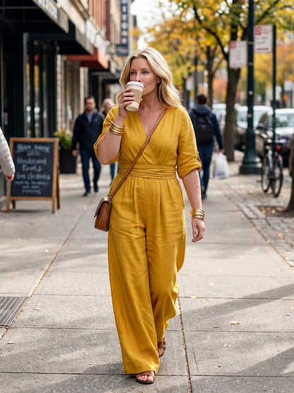 Wanda | Combinaison en Jambe Large avec Croisement Pectoral