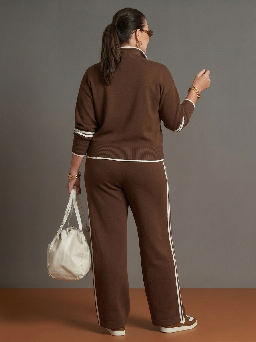 Rain | Ensemble Manches Longues Col Zippé et Pantalon Rayé