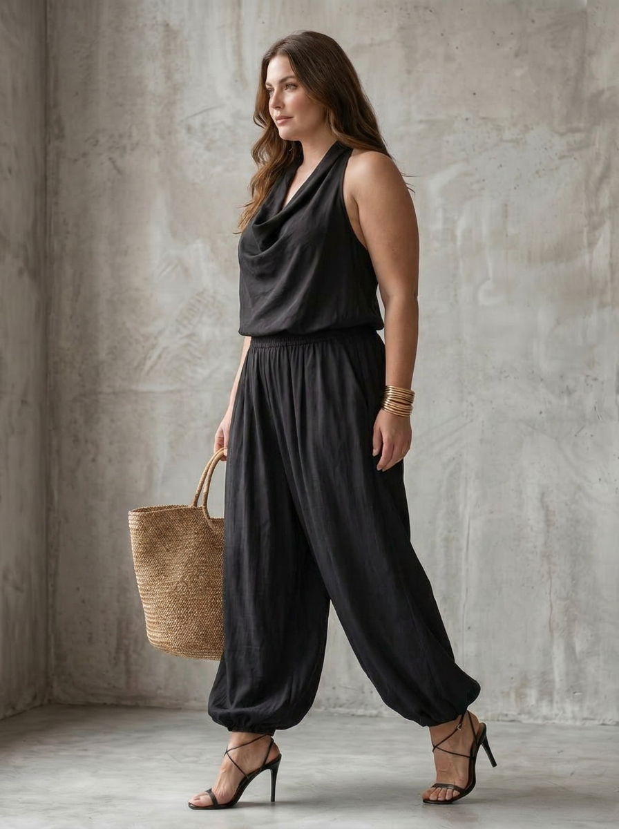 Yvaine | Ensemble Top Fluide Col Drapé et Pantalon Large