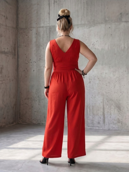 Vincenza | Combinaison de Pierna Large avec Décolleté V et Cintura Definida
