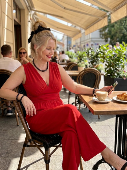 Vincenza | Combinaison de Pierna Large avec Décolleté V et Cintura Definida
