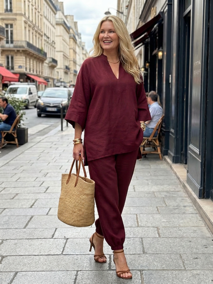 Georgiana | Ensemble Tunique Col V et Pantalon Froncé