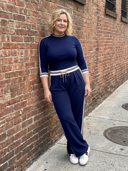 Eirlys | Ensemble Top Ajusté Manches Longues et Pantalon Large