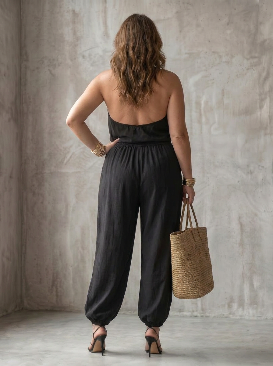 Yvaine | Ensemble Top Fluide Col Drapé et Pantalon Large