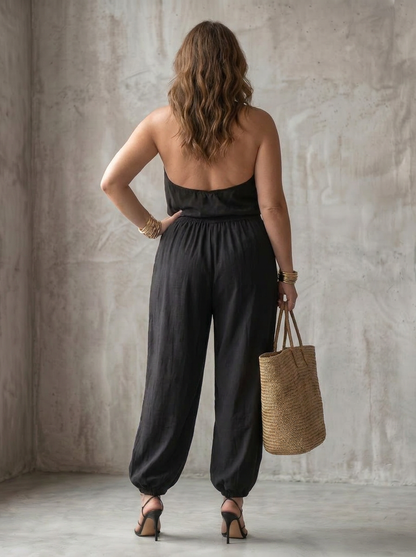 Yvaine | Ensemble Top Fluide Col Drapé et Pantalon Large