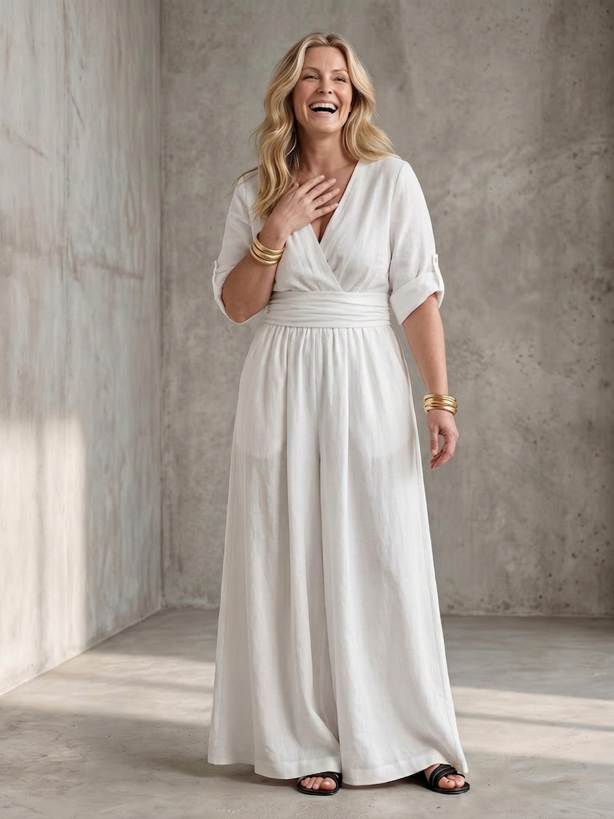 Wanda | Combinaison en Jambe Large avec Croisement Pectoral