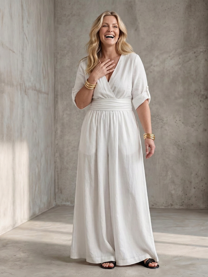 Wanda | Combinaison en Jambe Large avec Croisement Pectoral
