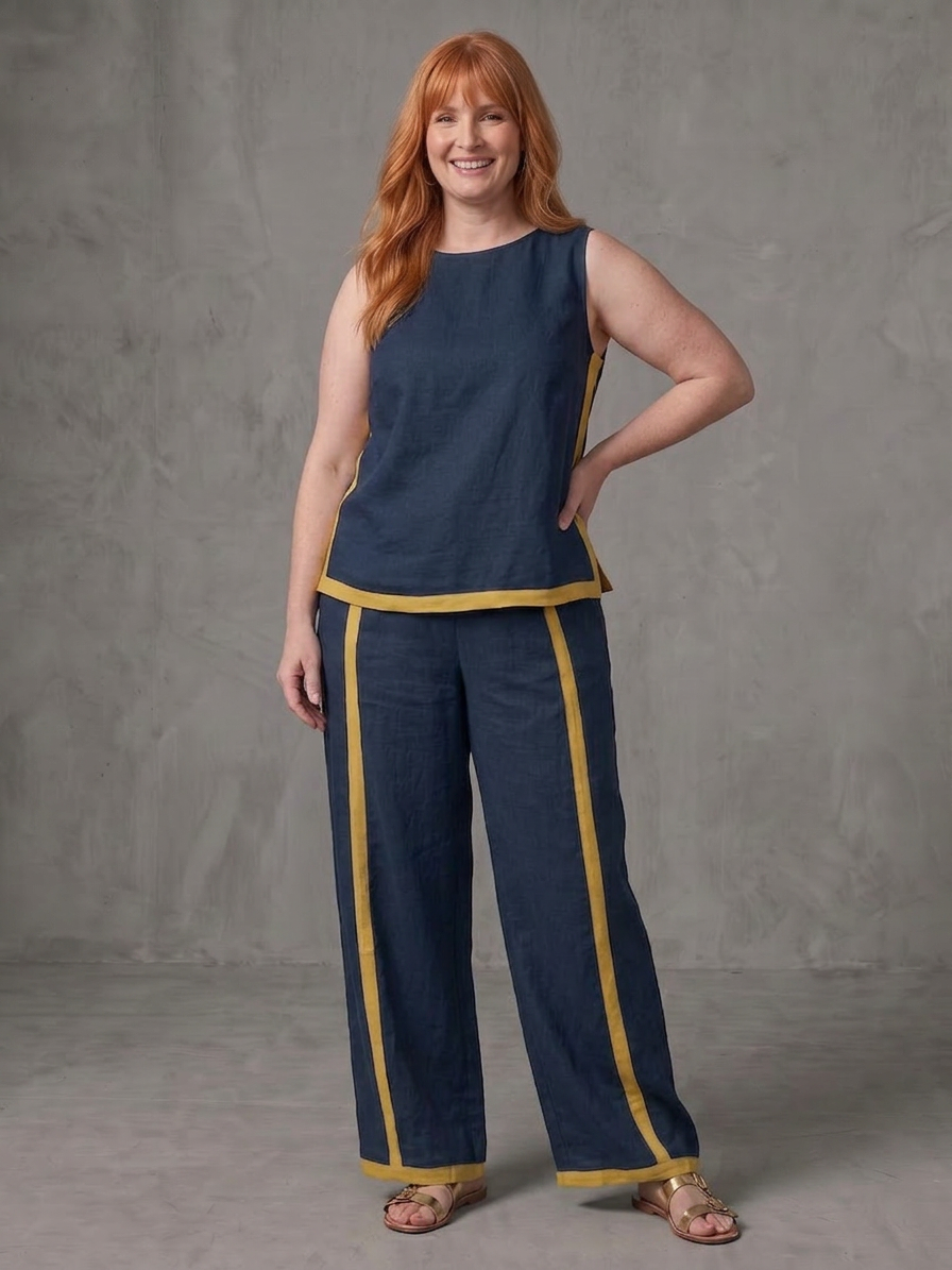 Inara | Ensemble Top Sans Manches et Pantalon Large Contrasté