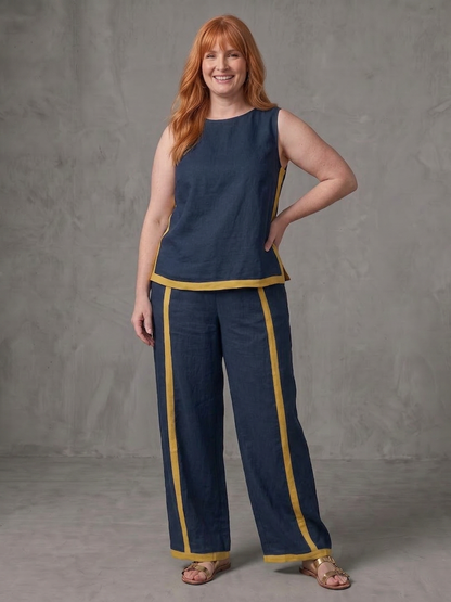 Inara | Ensemble Top Sans Manches et Pantalon Large Contrasté