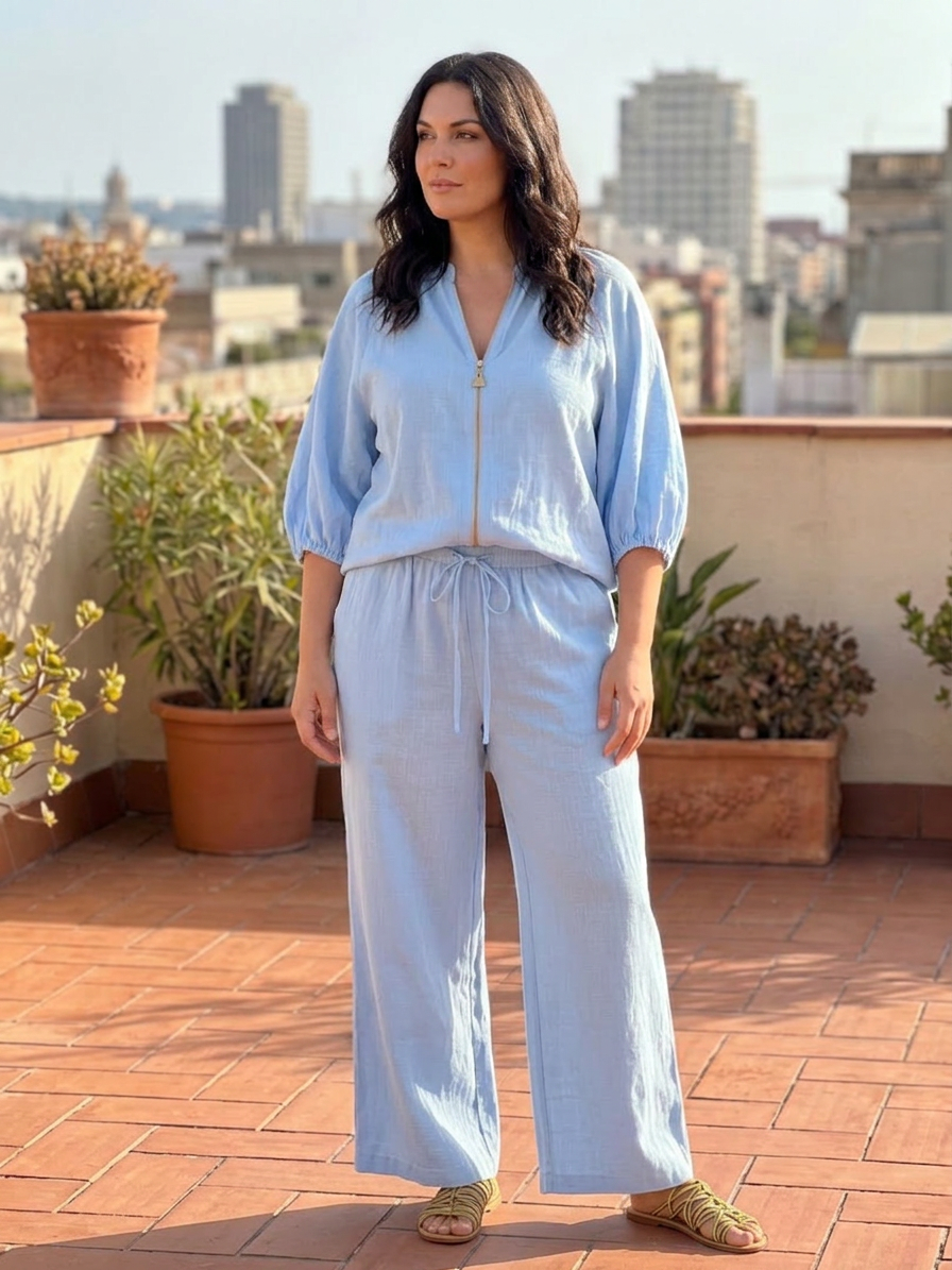 Natalia | Ensemble Top Globo avec Fermeture éclair et Pantalon Large