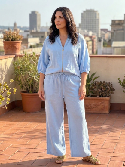 Natalia | Ensemble Top Globo avec Fermeture éclair et Pantalon Large