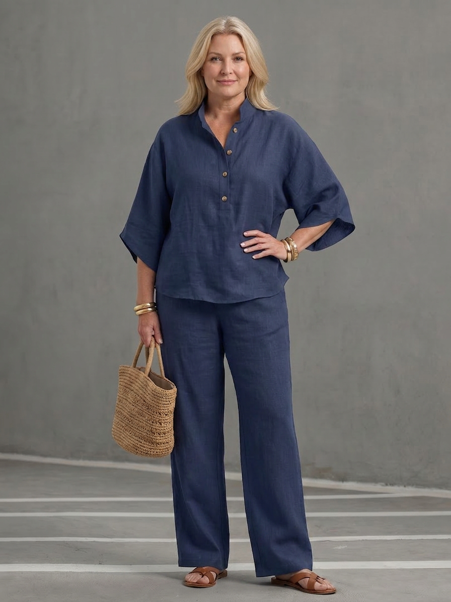Amity | Ensemble Tunique Boutonnée avec Pantalon Large