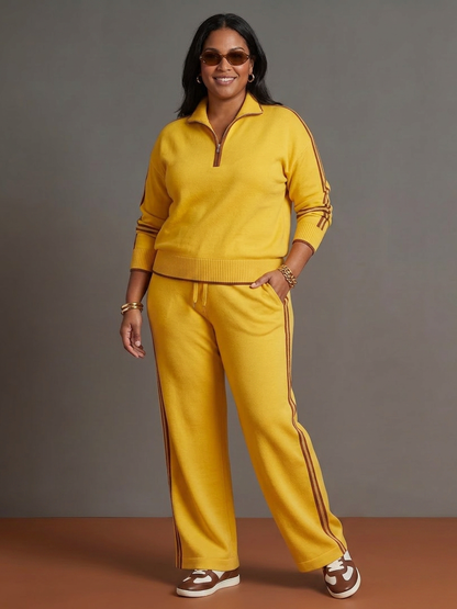 Rain | Ensemble Manches Longues Col Zippé et Pantalon Rayé