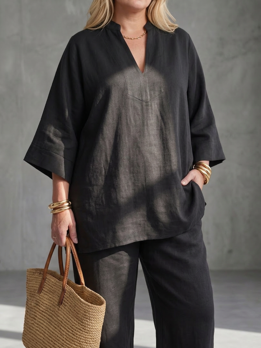 Georgiana | Ensemble Tunique Col V et Pantalon Froncé