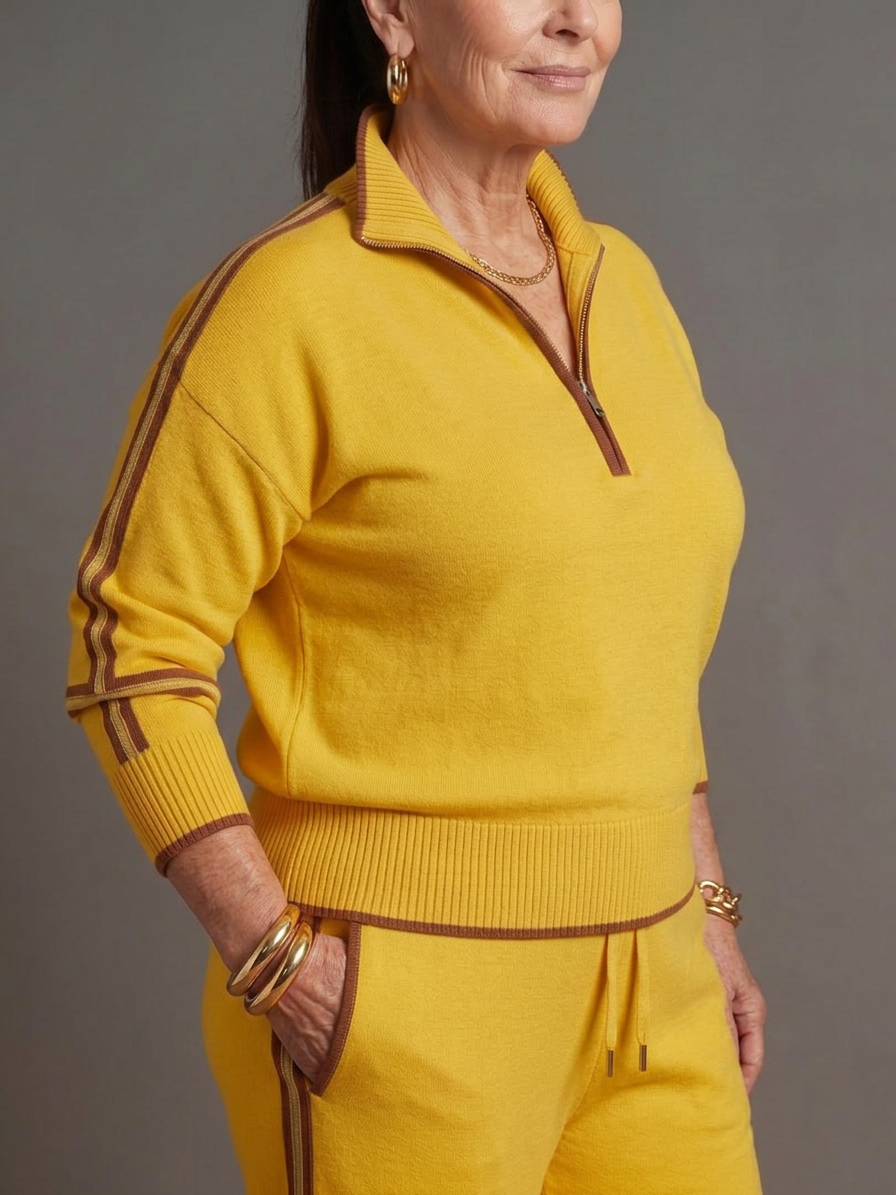 Rain | Ensemble Manches Longues Col Zippé et Pantalon Rayé