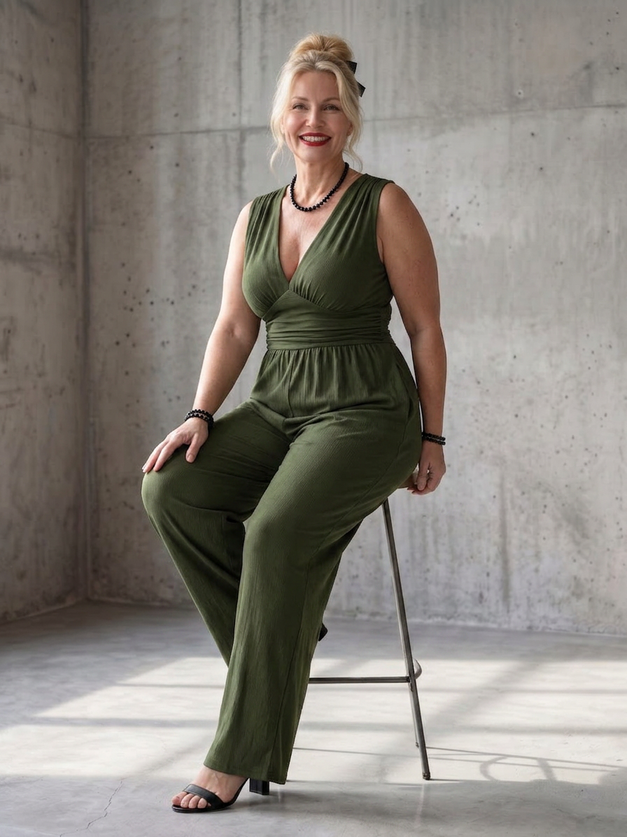 Vincenza | Combinaison de Pierna Large avec Décolleté V et Cintura Definida