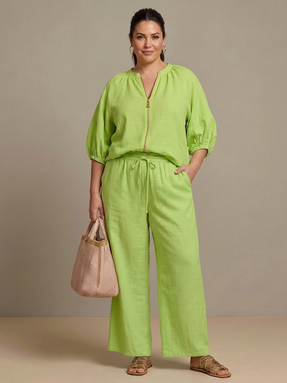 Natalia | Ensemble Top Globo avec Fermeture éclair et Pantalon Large