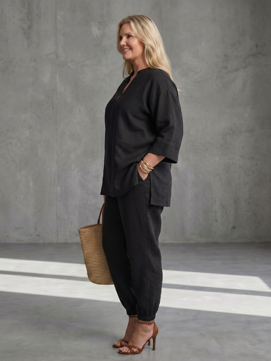 Georgiana | Ensemble Tunique Col V et Pantalon Froncé