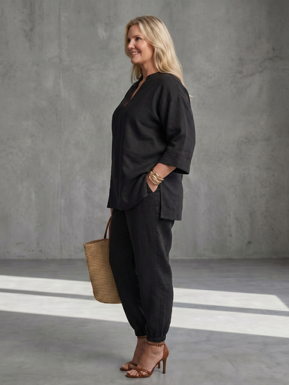 Georgiana | Ensemble Tunique Col V et Pantalon Froncé