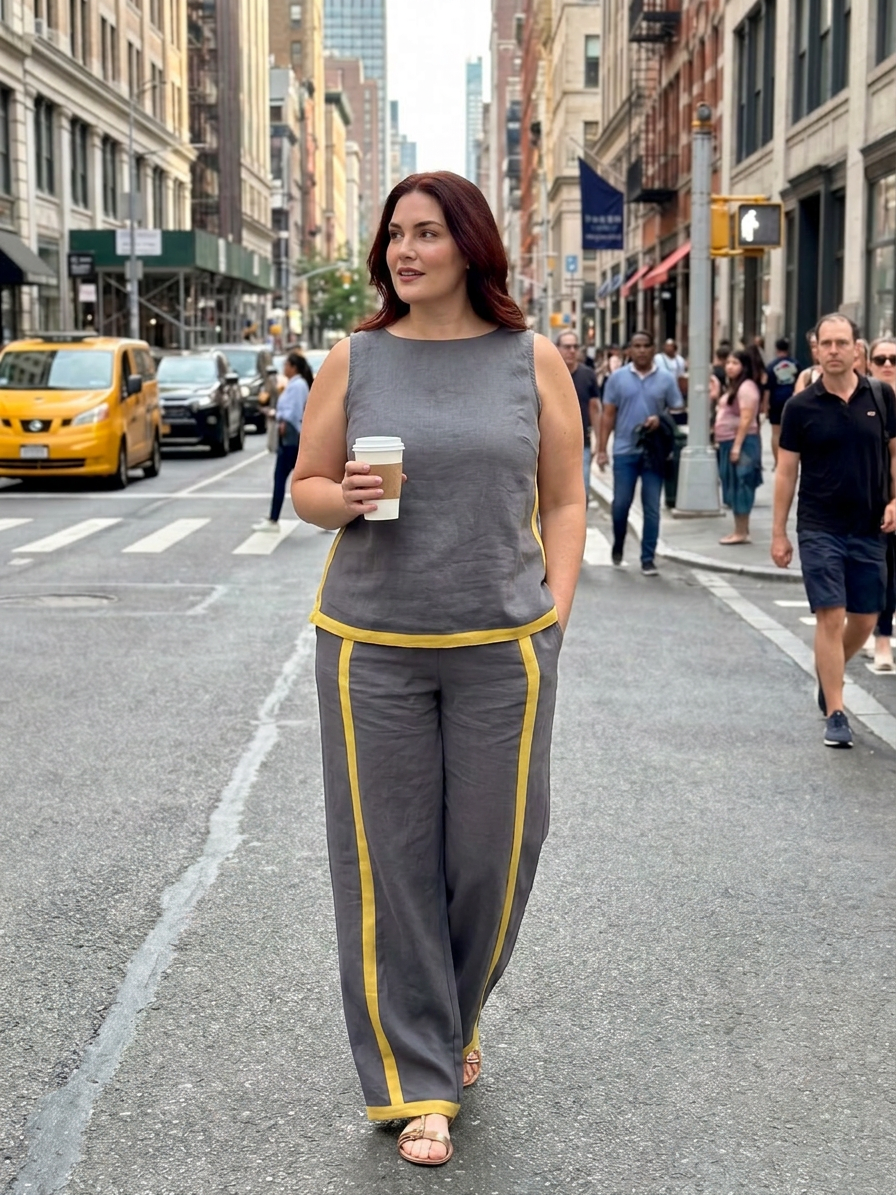 Inara | Ensemble Top Sans Manches et Pantalon Large Contrasté
