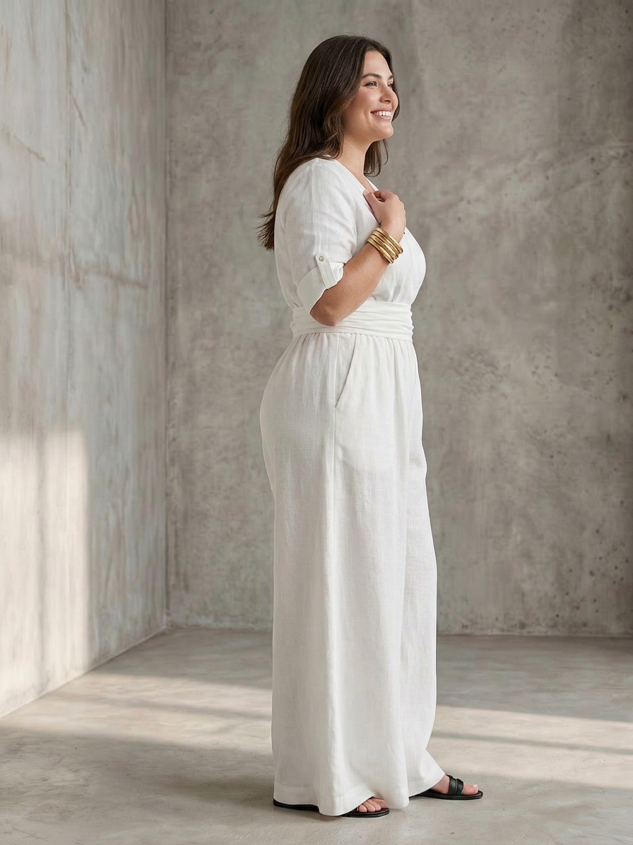Wanda | Combinaison en Jambe Large avec Croisement Pectoral