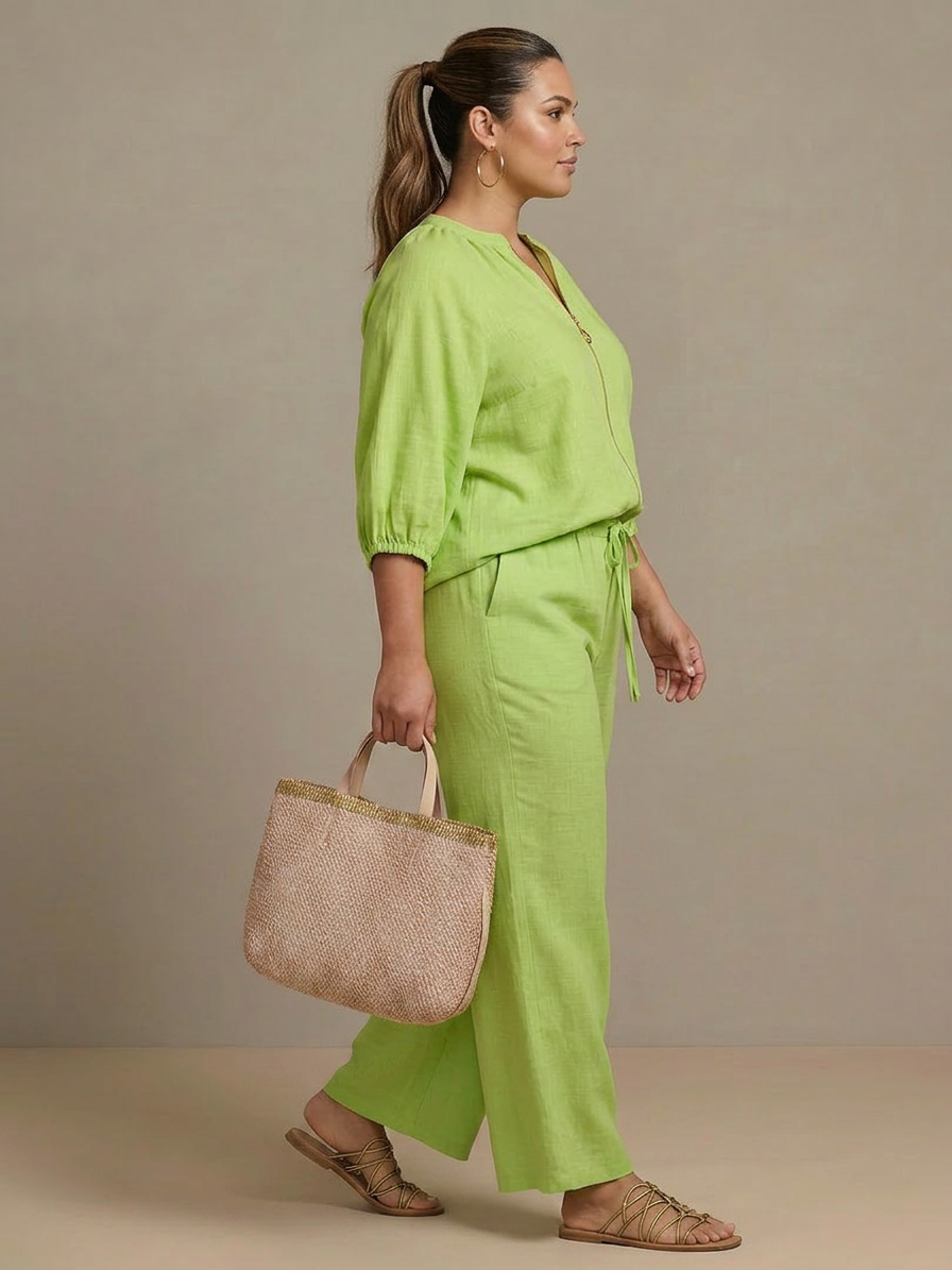 Natalia | Ensemble Top Globo avec Fermeture éclair et Pantalon Large