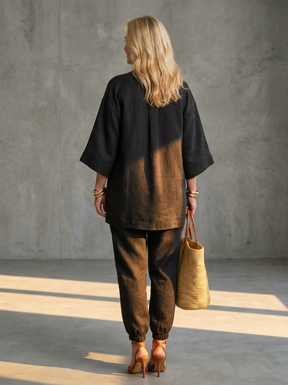 Georgiana | Ensemble Tunique Col V et Pantalon Froncé