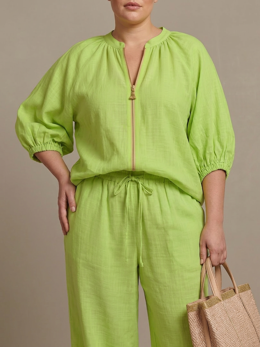 Natalia | Ensemble Top Globo avec Fermeture éclair et Pantalon Large