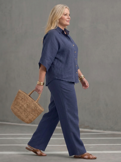 Amity | Ensemble Tunique Boutonnée avec Pantalon Large