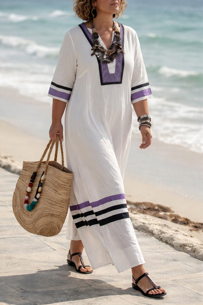 Alora | Robe Longue Côtière à Détail Brodé