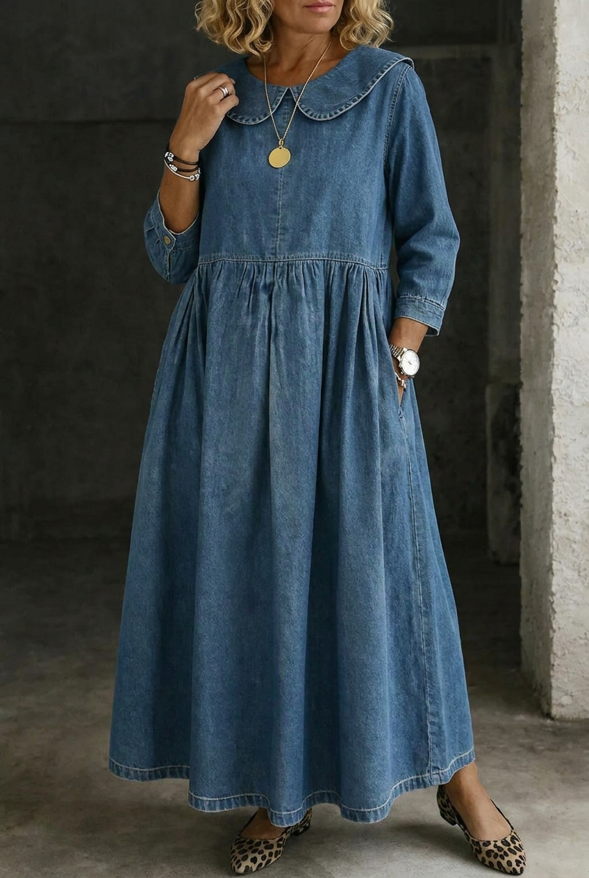 Clara | Robe en Jean Col Claudine