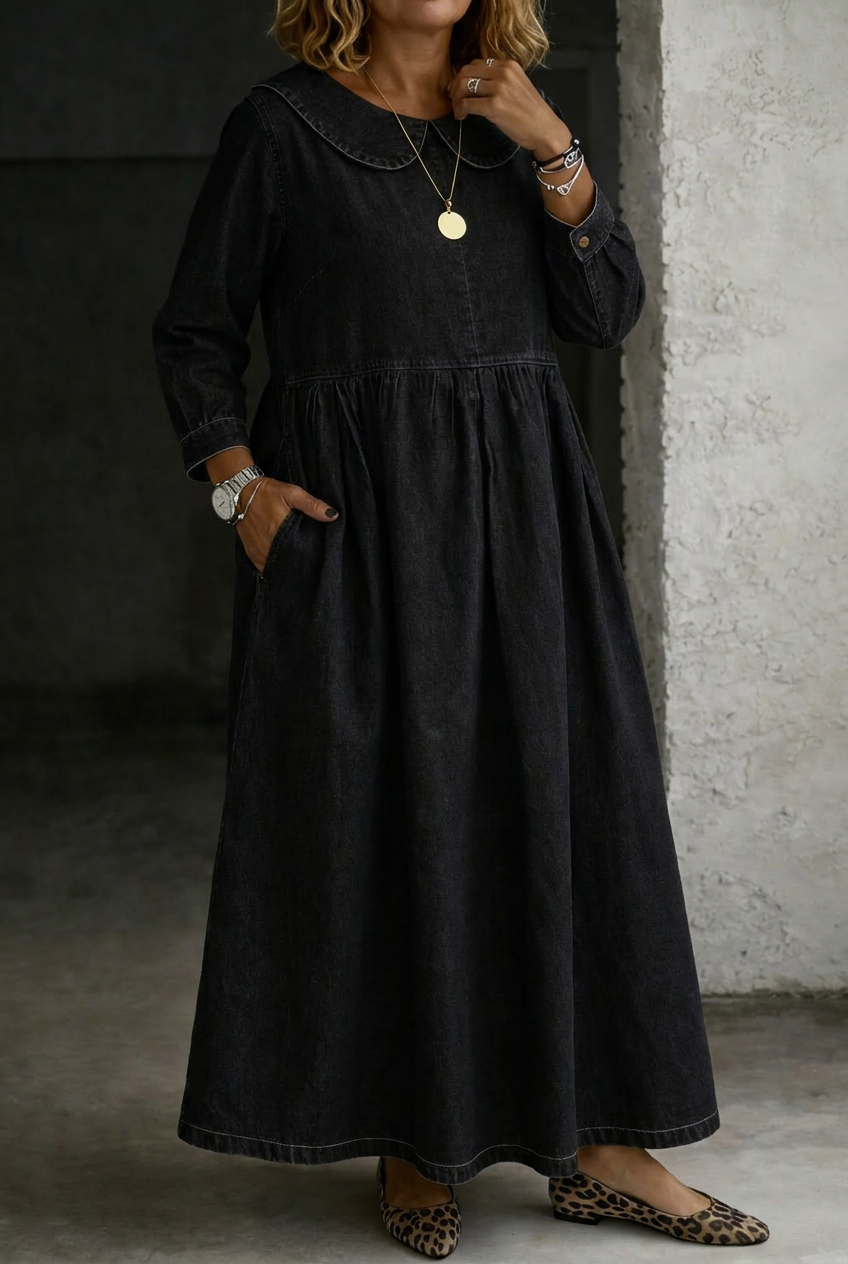 Clara | Robe en Jean Col Claudine