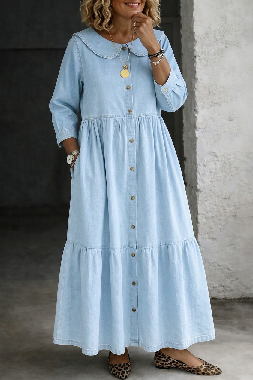 Clara | Robe en Jean Col Claudine