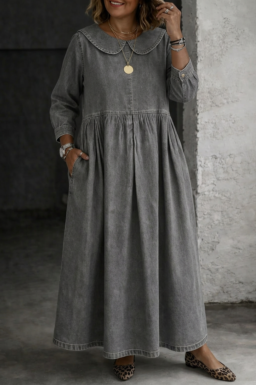 Clara | Robe en Jean Col Claudine