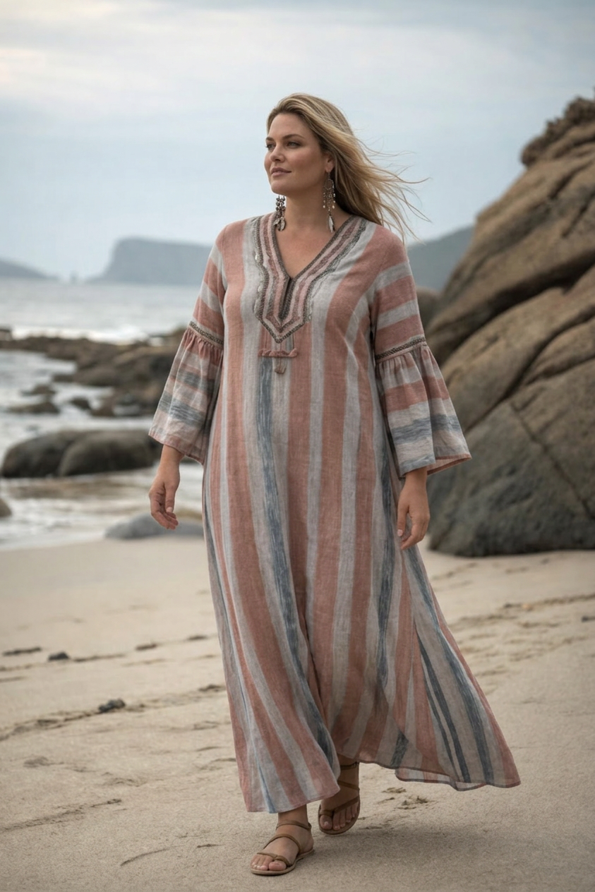 Liora | Robe Longue Bohème à Rayures Côtière