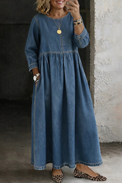 Melissa | Robe en Jean Col Rond Manches Longues