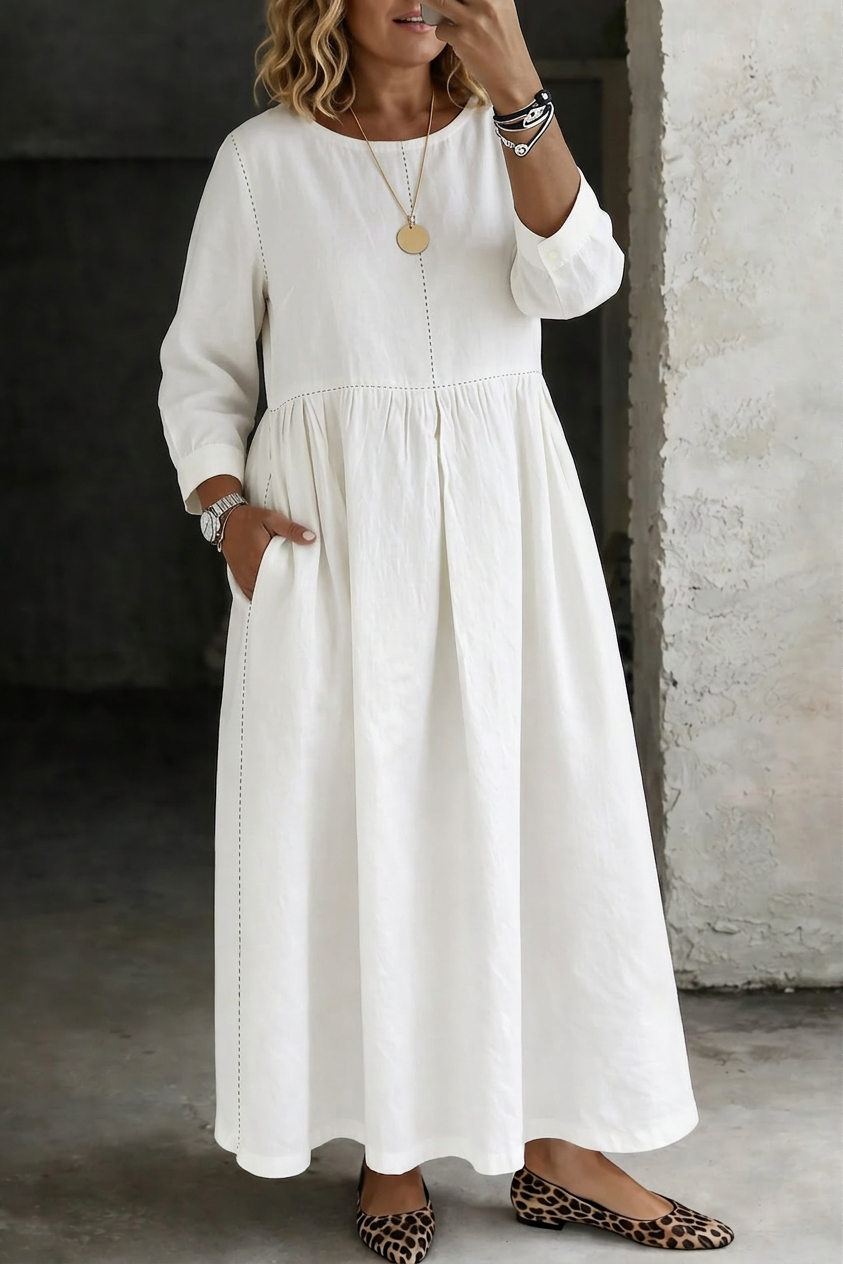Melissa | Robe en Jean Col Rond Manches Longues