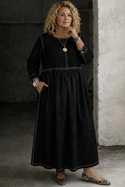 Melissa | Robe en Jean Col Rond Manches Longues