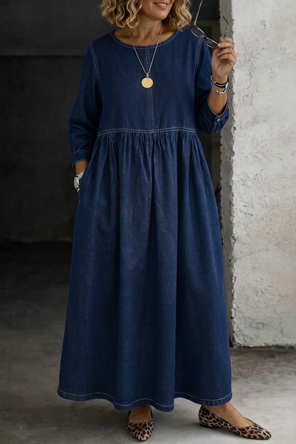 Melissa | Robe en Jean Col Rond Manches Longues