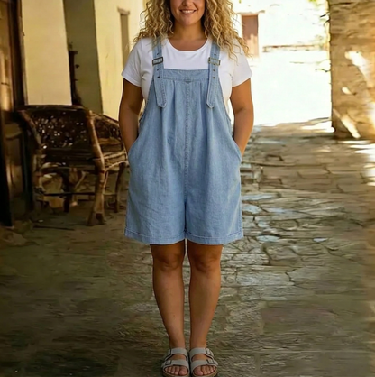 Clara | Salopette Courte en Jean Vintage Bleu Clair