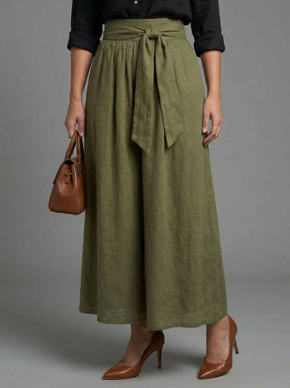 Vera | Ensemble Deux Pièces Blouse Noire et Jupe Midi Vert Olive