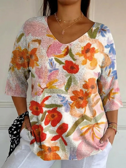 Irène | Top en Maille Fleuri Vintage