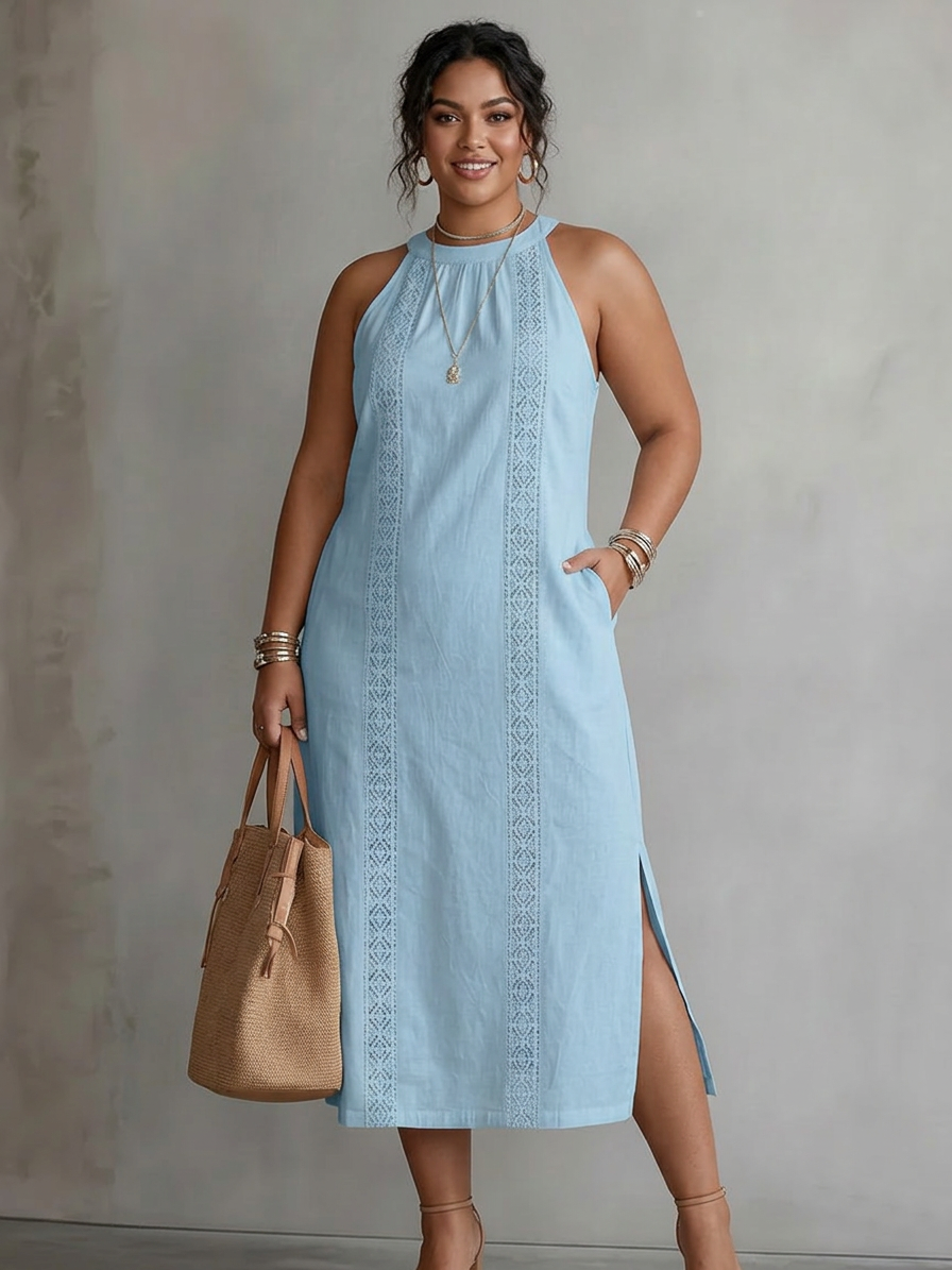 Celine | Robe Midi Sans Manches en Dentelle