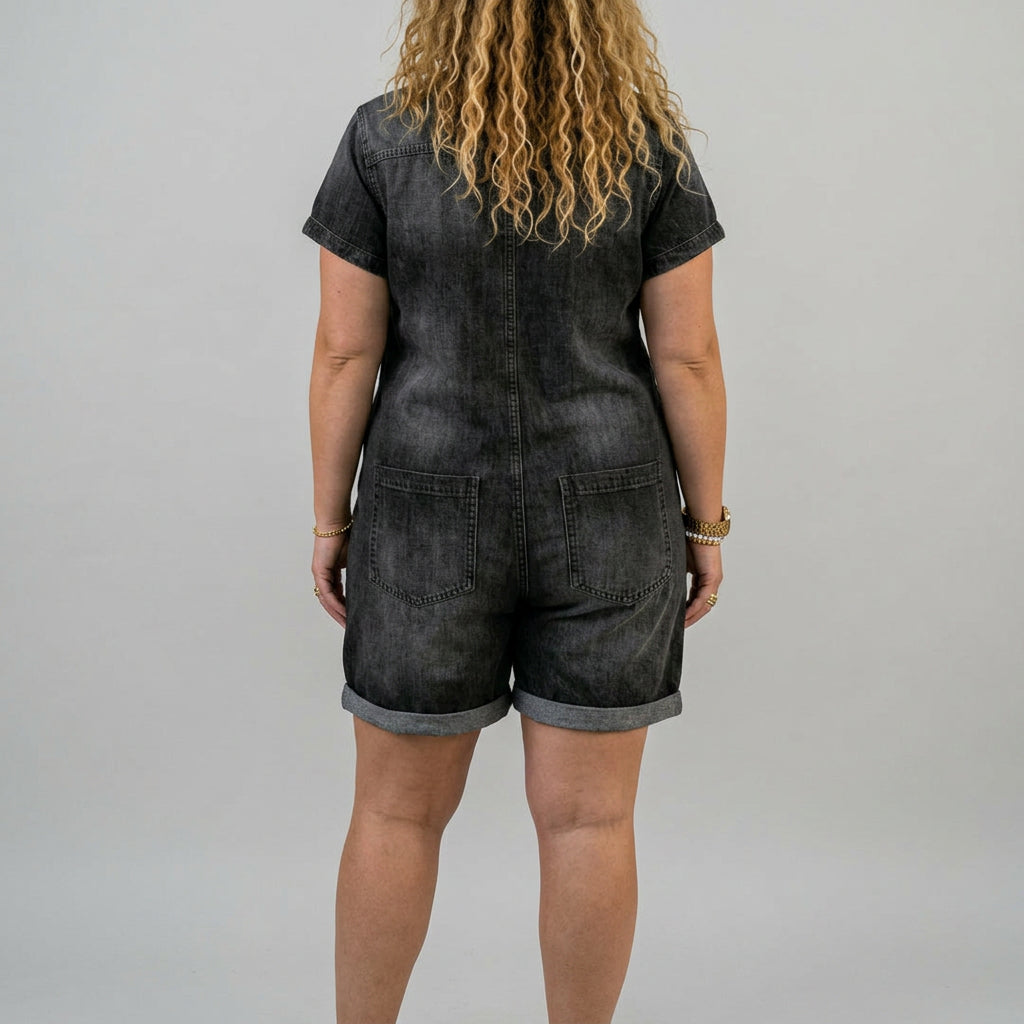 Joan | Salopette Courte Effet Jean Vintage