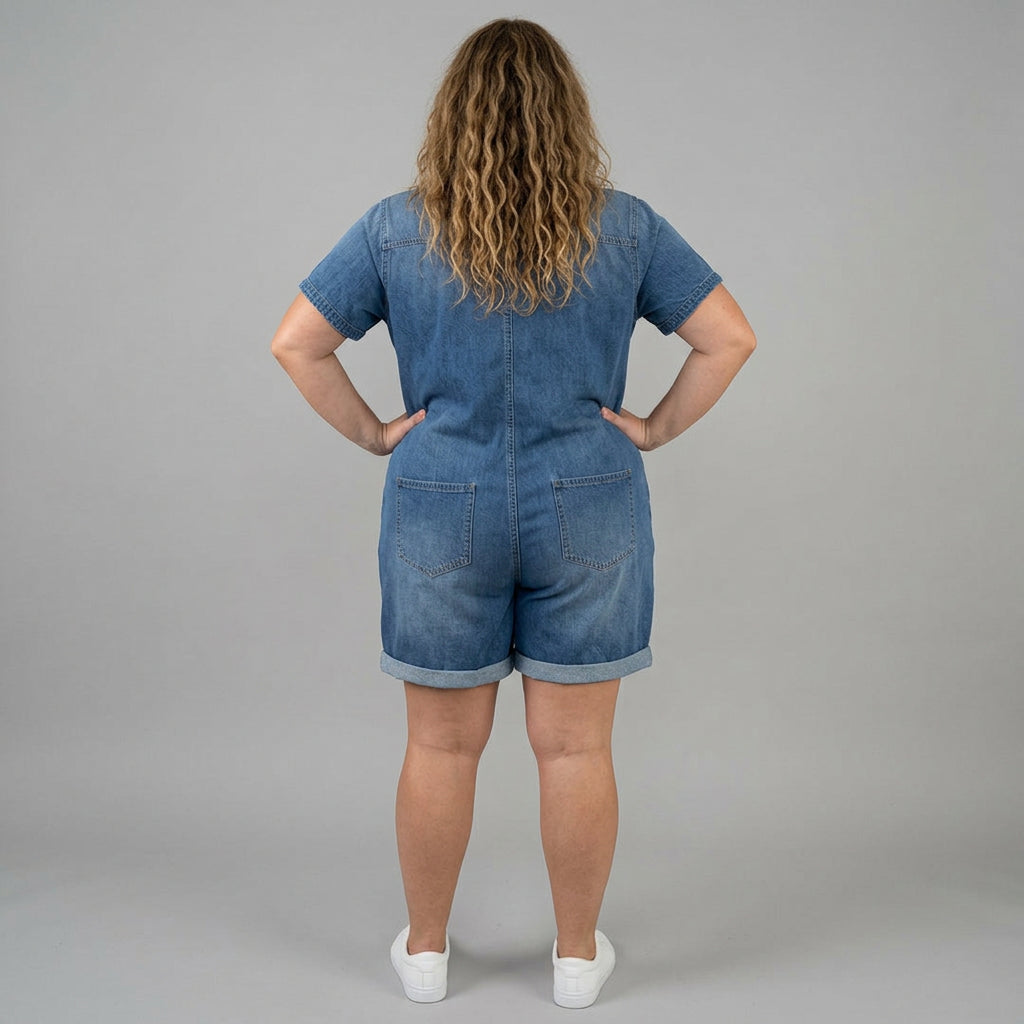 Joan | Salopette Courte Effet Jean Vintage